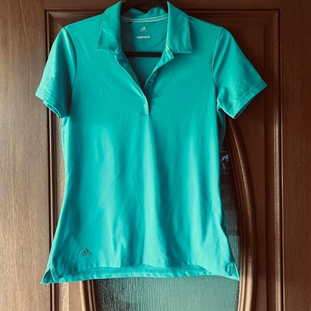 Women's small Adidas golf shirt teal polo‎ EUC